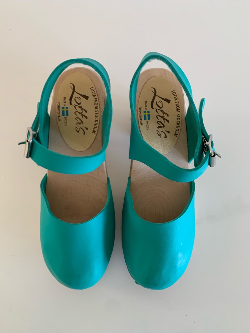 Lotta From Stockholm Teal Leather Clogs with Buckle Strap - Picture 2 of 5